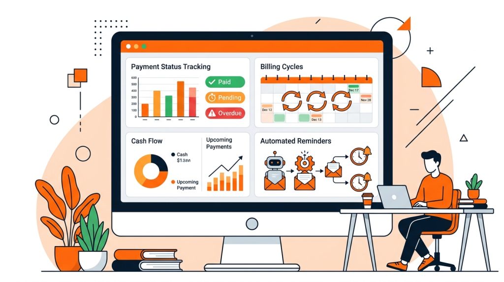 Freelancer invoice automation dashboard with payment status tracking and billing cycles