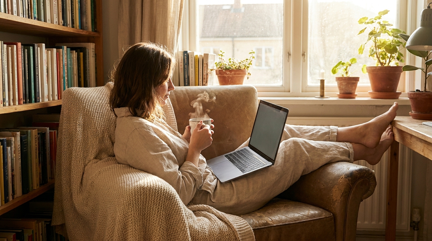 Woman with curly hair working on project management tasks on laptop